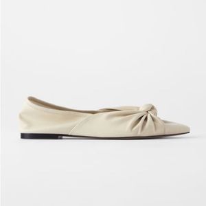 Zara cream leather soft back ballet flats  with top knot size 39